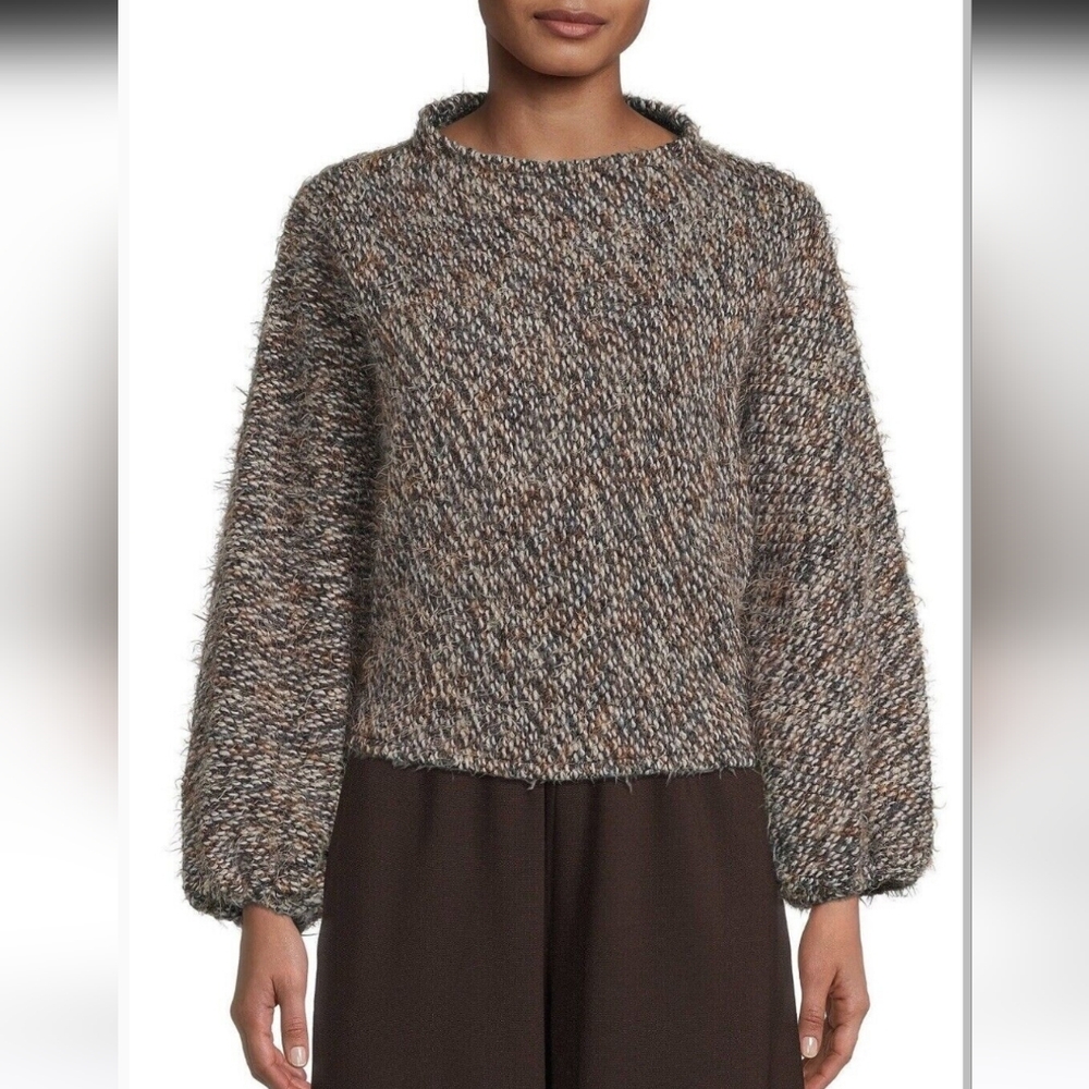 bryn Walker Anna Virgin Wool Blend Black and Brown Knit Sweater Size S
